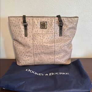 Dooney & Bourke Gray Ostrich Tote Bag with Black Straps